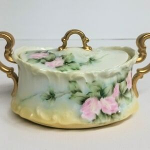 Rare T&V Limoges Venice Hand Painted Covered Sugar Bowl Signed S C Hamblen 1896